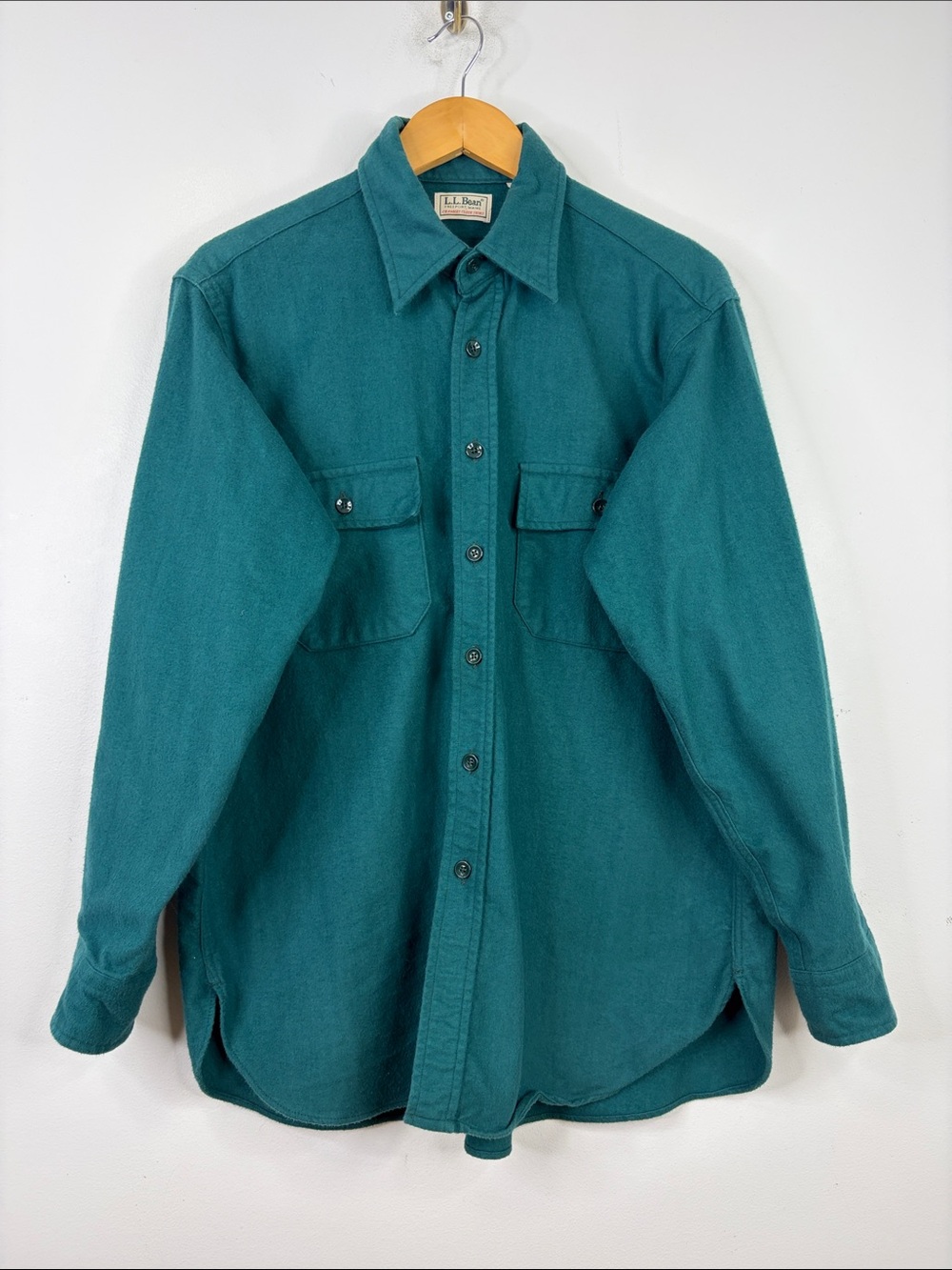 Vintage LL Bean Chamois Shirt Mens 16.5 Large Green Cotton Flannel Made in USA